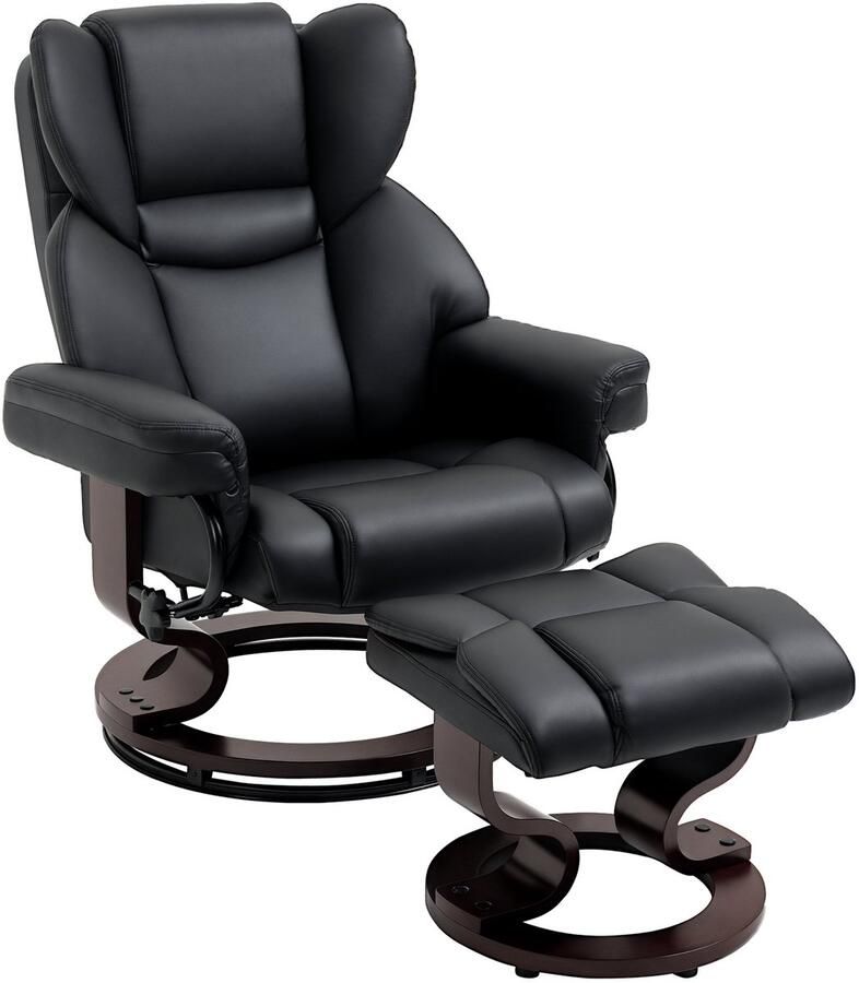 Homcom -Relaxsessel mit Hocker-Stahl Holz Kunstleder Schaumstoff-80L x 79B x 100H cm-Schwarz