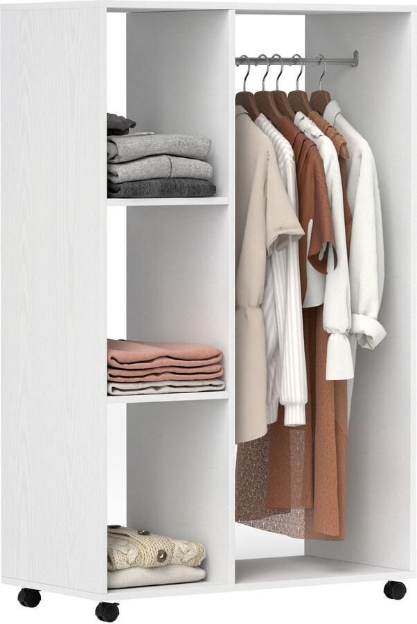 Homcom Rijdend kledingrek Spaanplaat aluminiumlegering 80L x 40B x 128H cm Wit