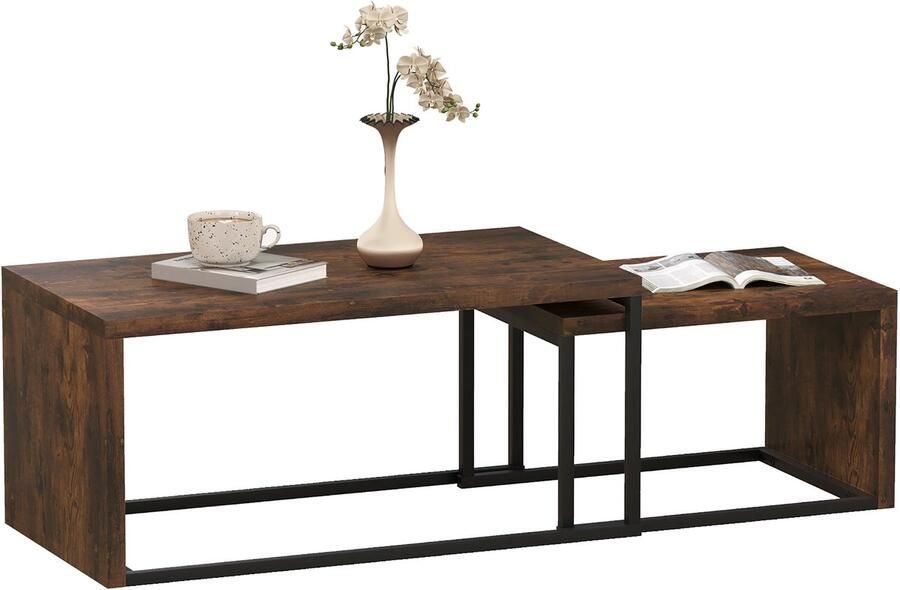 Homcom Salontafel 2 Niveaus Spaanplaat Metaal Bruin