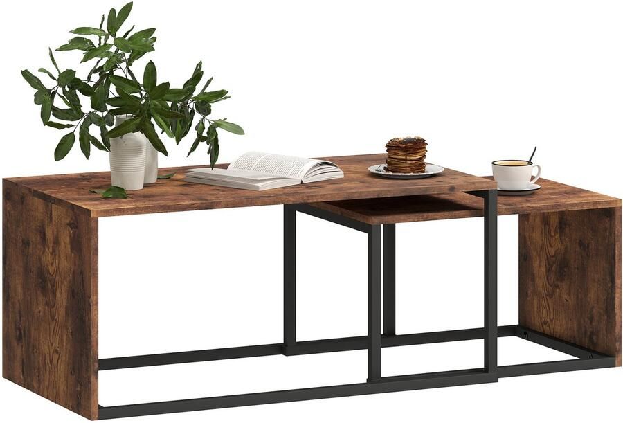 Homcom salontafel 2 niveaus spaanplaat metaal bruin - Foto 2