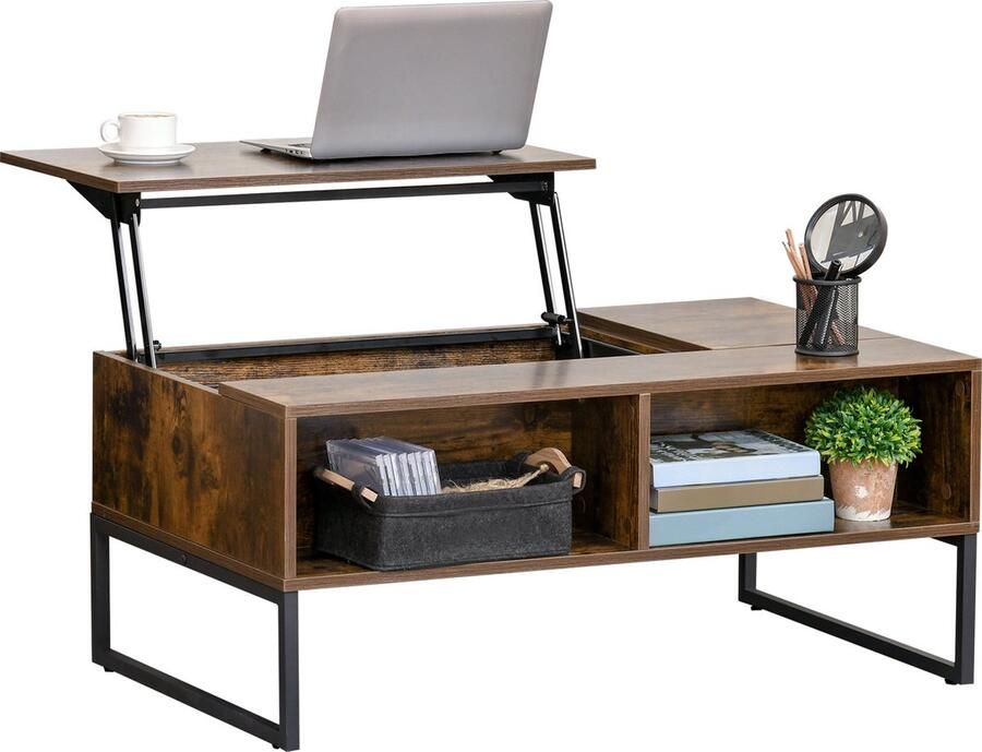 Homcom Salontafel met in hoogte verstelbaar blad spaanplaat bruin 833-044V01 - Foto 3