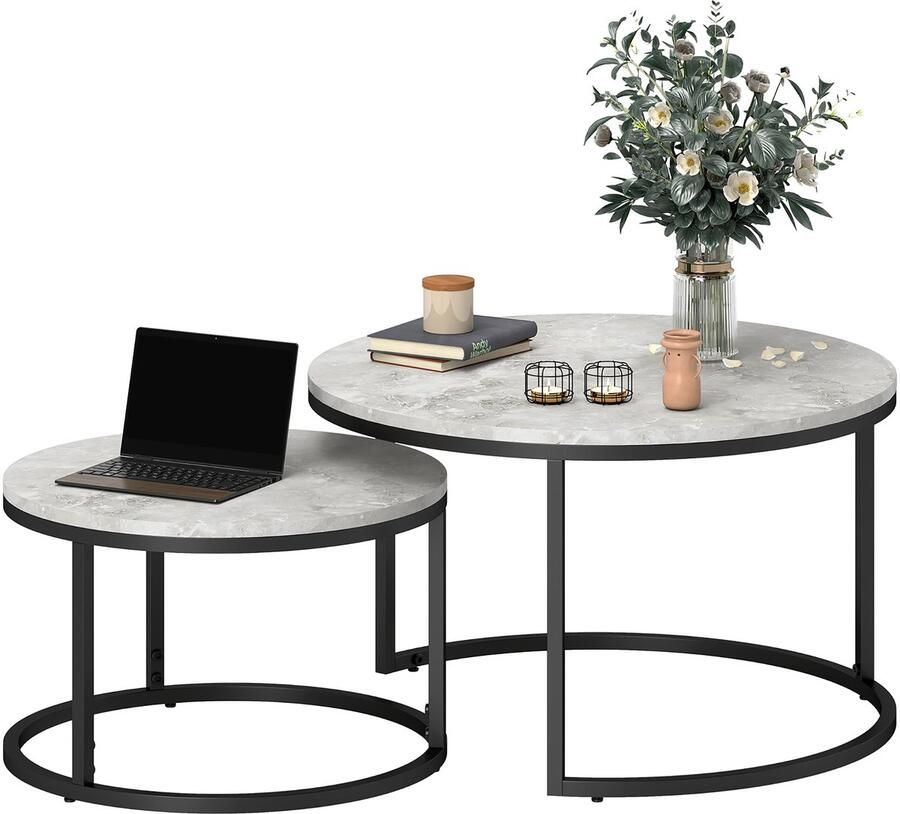 Homcom salontafel set MDF metaal lichtgrijs