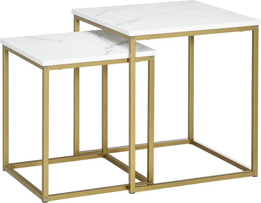 Homcom salontafel set staal spaanplaat marmerlook wit