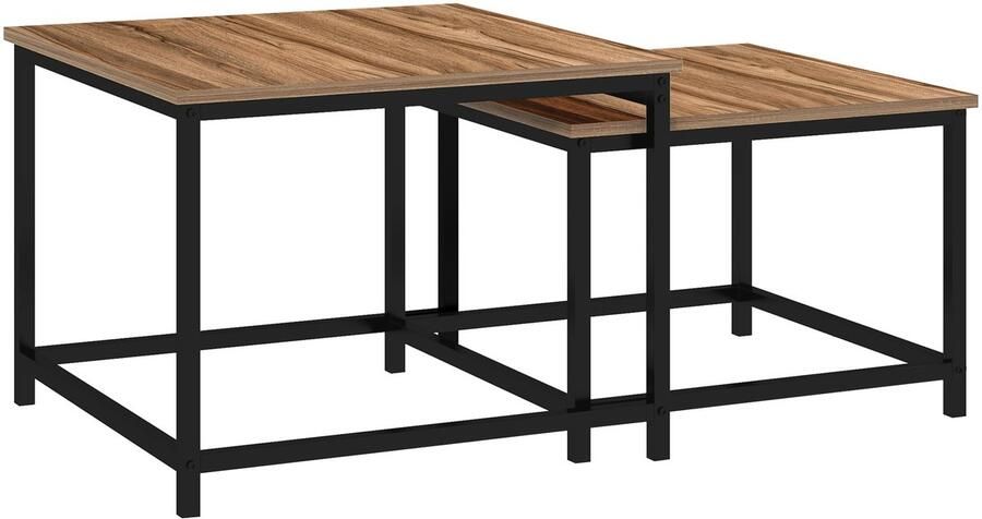 Homcom salontafel set van 2 tafel spaanplaat staal bruin