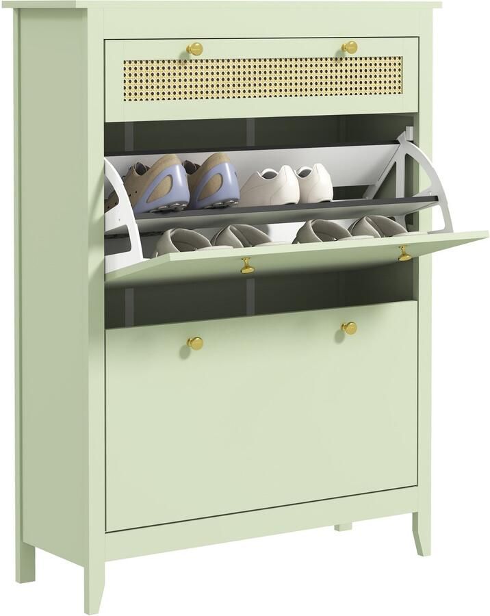 Homcom Schoenenkast MDF Polyrotan 88L x 30B x 120H cm Groen