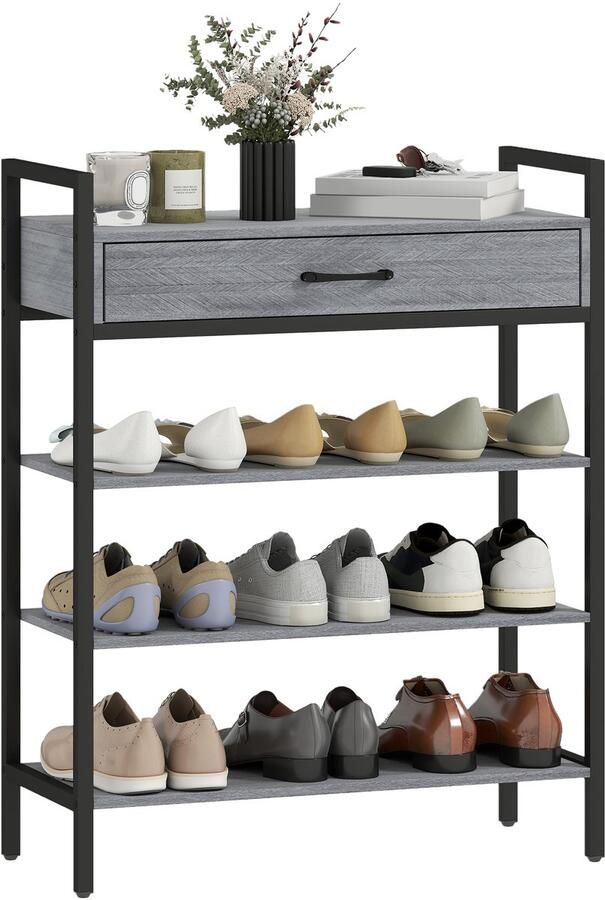 Homcom Schoenenrek Spaanplaat Metaal 70L x 30B x 87 6H cm Grijs