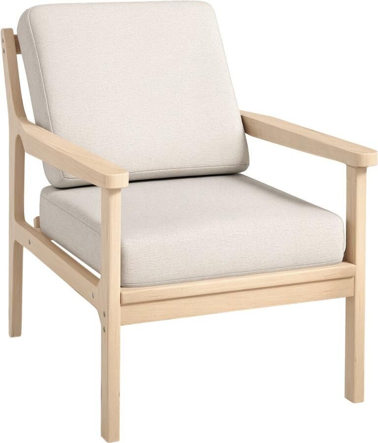 Homcom -Sessel-Polyester Gummiholz-62L x 82B x 82H cm-Beige