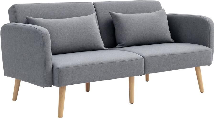 Homcom Sofa-bed 2-zits vouwbed met bedfunctie 2 strooiselkussens 3-zits gestoffeerde bank met verstelbare rugleuning linnen look voor woonkamer slaapkamer 170 x 83 x 80 cm grijs