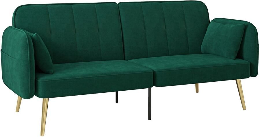 Homcom -Slaapbank-Fluwelen (100% polyester)-180x74x79 5cm-Donkergroen