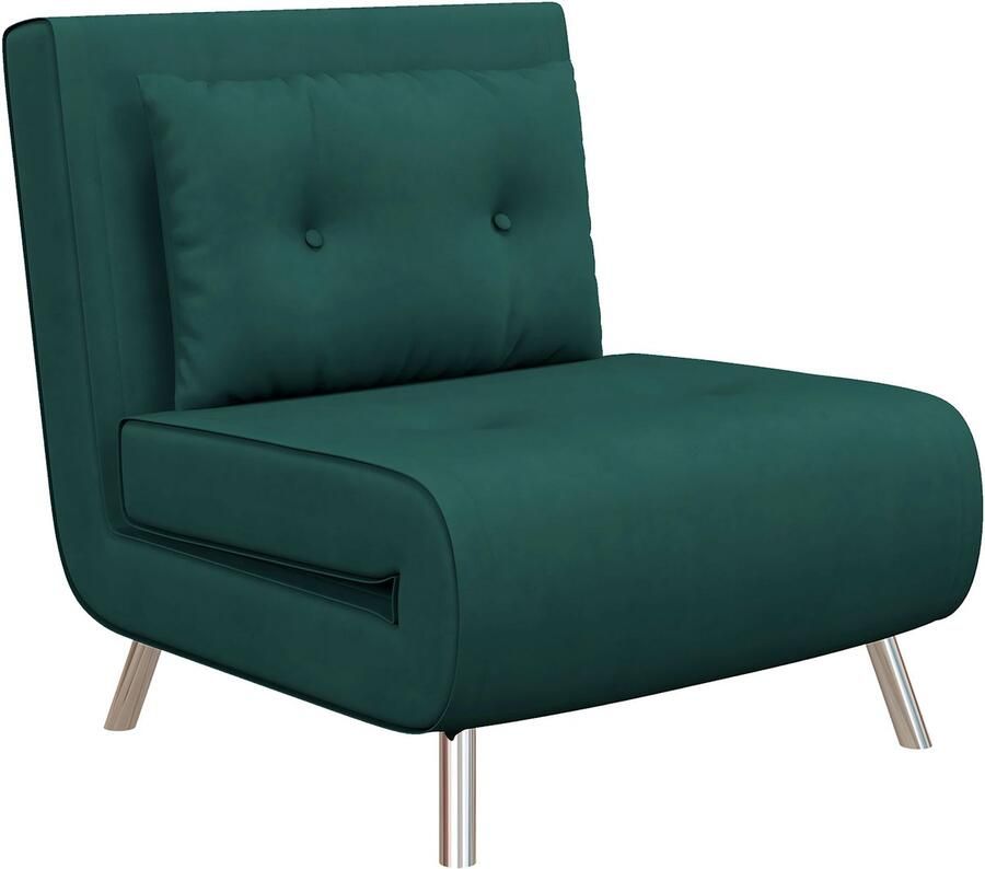 Homcom Slapen fauteuil enkel oxaal met bedfunctie vouwen fauteuil gastenbed met kussen bekleding bank met fluwelen look naar slaapkamers woonkamer 77 x 88 x 83 cm donkergroen