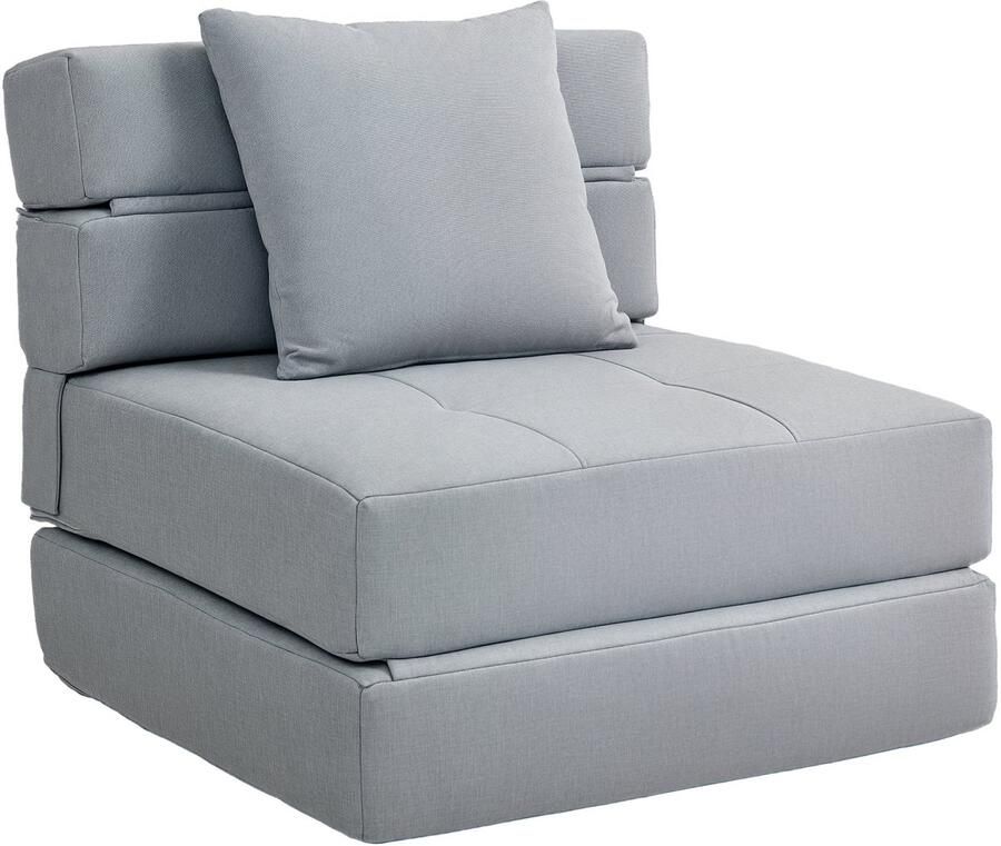 Homcom Slapen fauteuil met bedfunctie 2-in-1 bank vouwbaar gastbed met kussen vouwmatras vloer bank voor slaapkamers woonkamer kleine kamers lichtgrijs