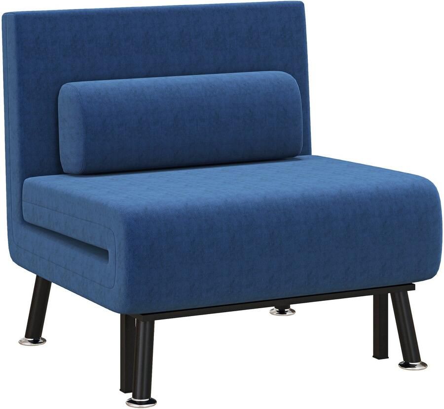 Homcom Slapende fauteuil vouwen fauteuil met bedfunctie achterkussen opvouwbare ontspannings fauteuil in linnen uiterlijk verstelbare rugleuning tot 150 kg veerkrachtig voor woonkamer blauw