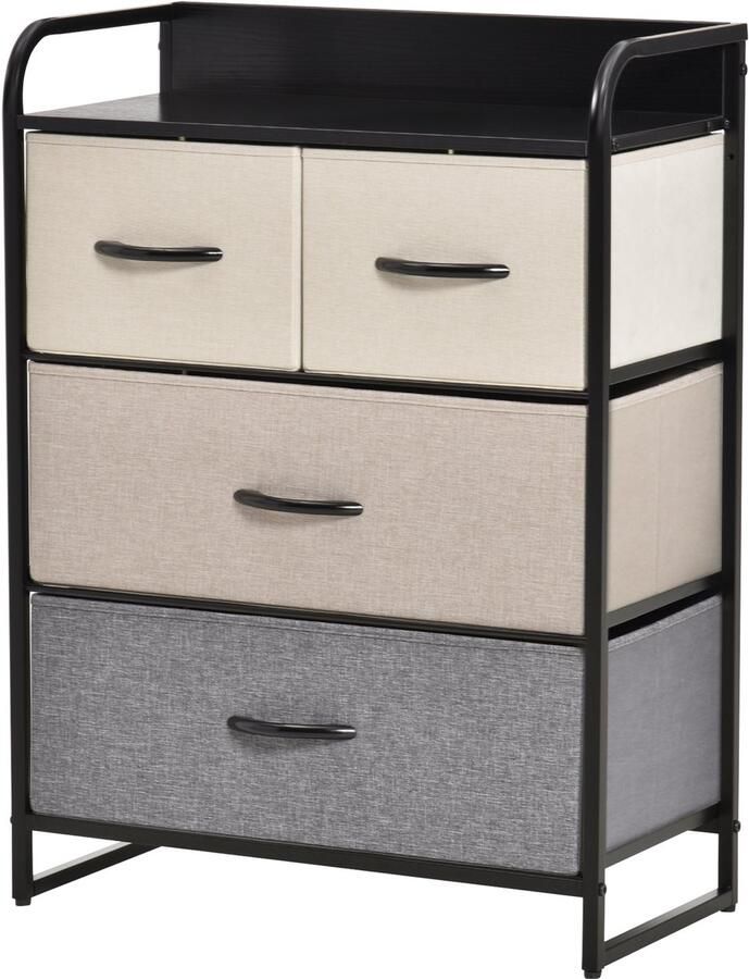 Homcom Stoffen ladekast Linnen (100% polyester) 58x29x78 5 cm Zwart beige grijs ecru