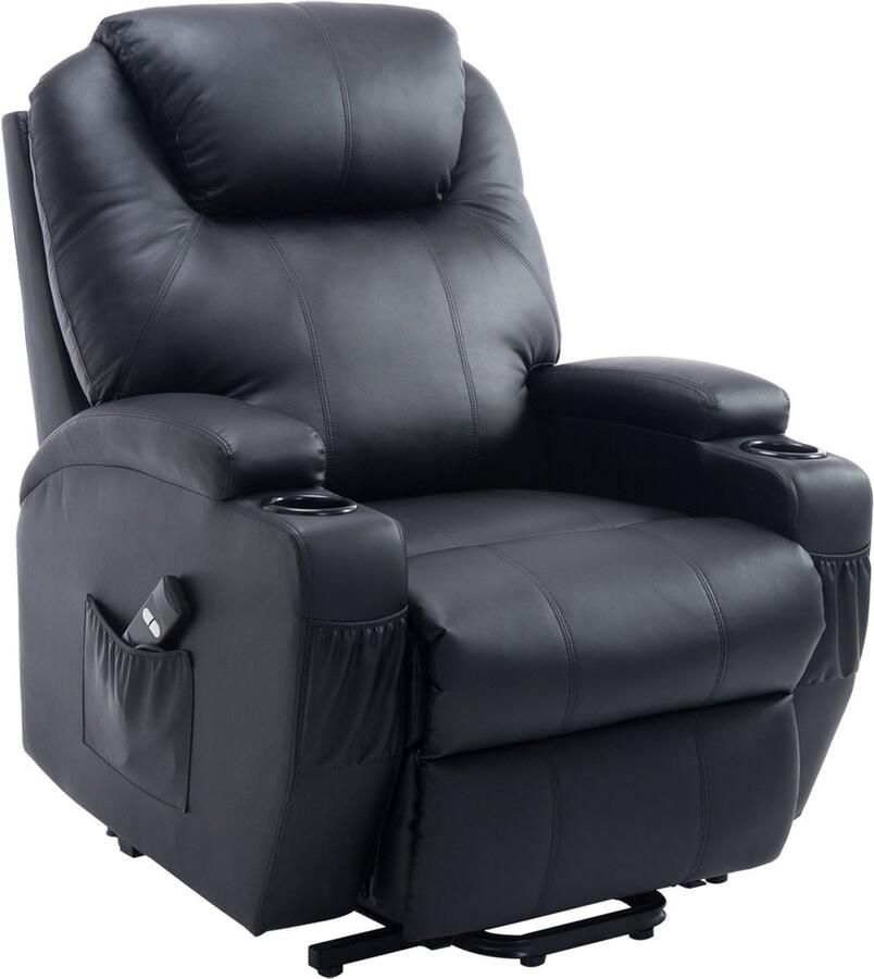 Homcom Opstahulp tv-stoel massagestoel met opstahulp zwart kunstleer 700-020V01