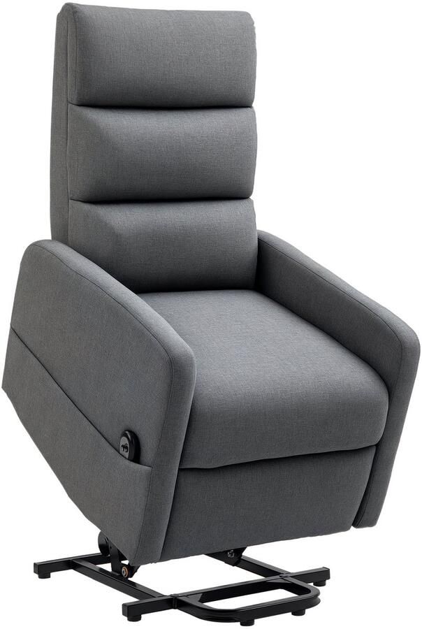 Homcom TV-relaxfauteuil met elektrisch hefsysteem relaxfauteuil met pocketveren voetenbank tv-relaxfauteuil met zijvak afstandsbediening en linnenlook donkergrijs