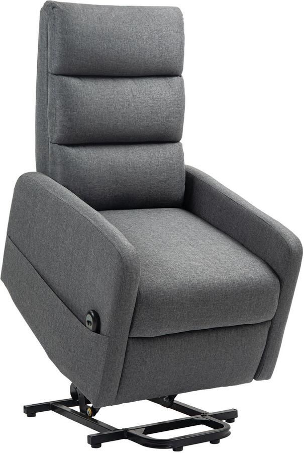 Homcom TV-relaxfauteuil met elektrisch hefsysteem relaxfauteuil met pocketveren voetenbank tv-relaxfauteuil met zijvak afstandsbediening en linnenlook donkergrijs