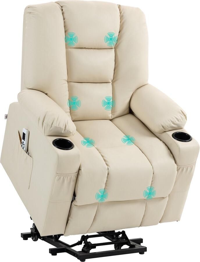 Homcom TV-relaxfauteuil met elektrische lift relaxfauteuil met USB-interface massagestoel met afstandsbediening tv-stoel met wielen en bekerhouder voor woonkamer tot 150 kg crèmewit