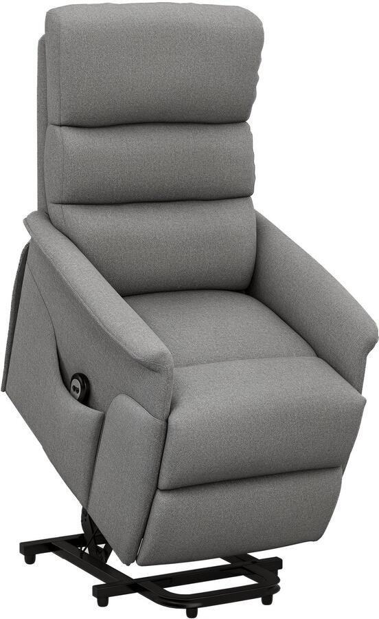 Homcom TV-relaxfauteuil met elektrische optilhulp relaxfauteuil met ligfunctie TV-relaxfauteuil met linnenlook pocketvering zijvak en afstandsbediening voor woonkamer grijs