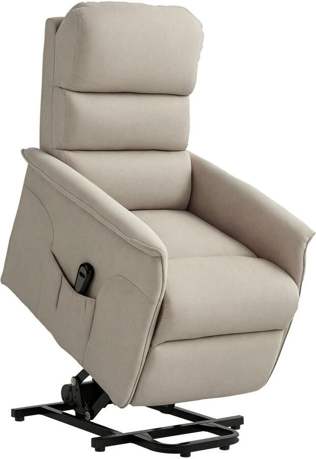 Homcom TV-relaxfauteuil met elektrische optilhulp relaxfauteuil met ligfunctie TV-relaxfauteuil met linnenlook pocketvering zijvak en afstandsbediening voor woonkamer beige