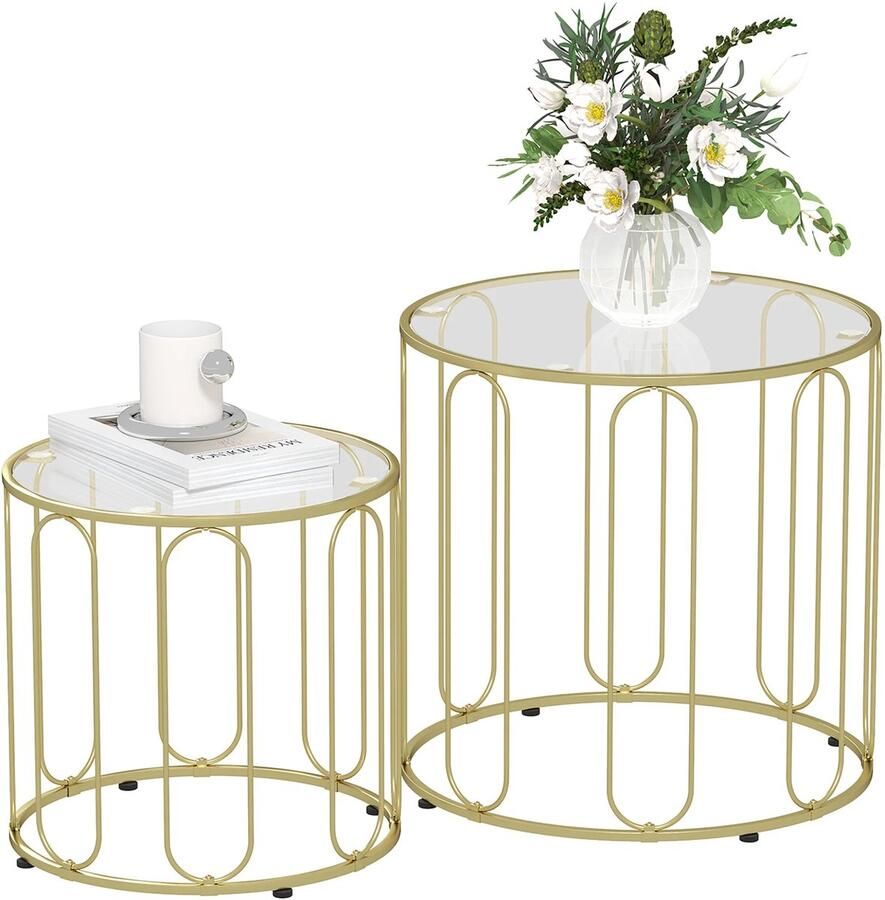 Homcom VidaLuxe Set Van 2 Ronde Bijzettafels Bijzettafel Bijzettafels Bijzettafeltjes Woonkamer Bijzettafel Bank Smalle Consoletafel Entree Tafel Tafeltje Side Table Sidetable