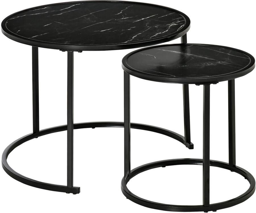 Homcom VidaLuxe Set Van 2 Ronde Bijzettafels Salontafel Salontafels Bijzettafel Bijzettafels Bijzettafeltjes Woonkamer Bijzettafel Bank Smalle Consoletafel Entree Tafel Tafeltje Side Table Sidetable