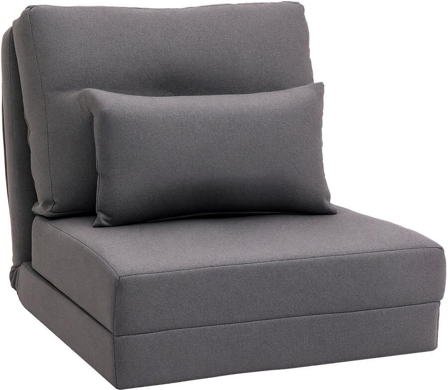 Homcom vloer fauteuil 2-in-1 vouwbed met verstelbare rugleuningbank met decoratieve kussens vloerzitterkussens voor woonkamer slaapkamer linnen donkergrijs