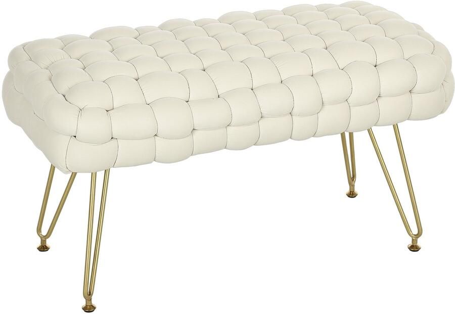 Homcom -Sitzhocker-Polyester Schaumstoff-76L x 38B x 41 5H cm-Cremeweiß