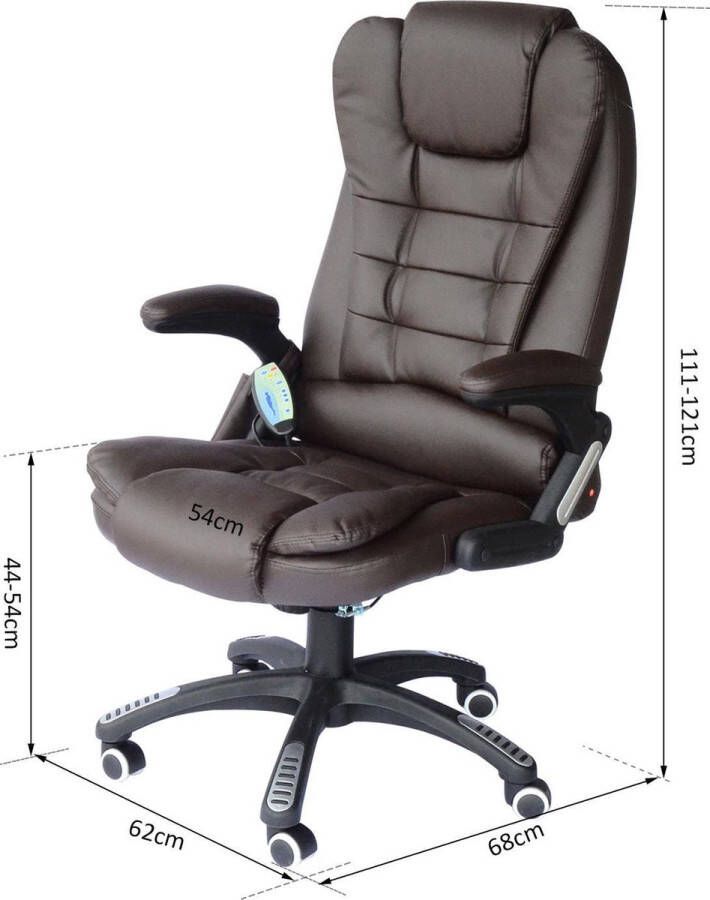 Homcom HOMdotCOM Bureaustoel directie kunstleder MET Massage- en Warmtefunctie Bruin