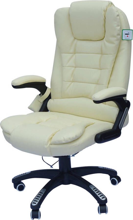 Homcom HOMdotCOM Bureaustoel Massagestoel Kunstleer Verwarmingsfunctie Gebroken Wit