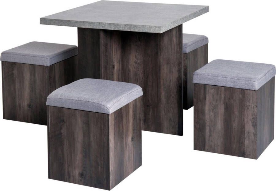 Homcom HOMdotCOM Eetkamerset met tafel en 4 hockers grijs 80 x 80cm