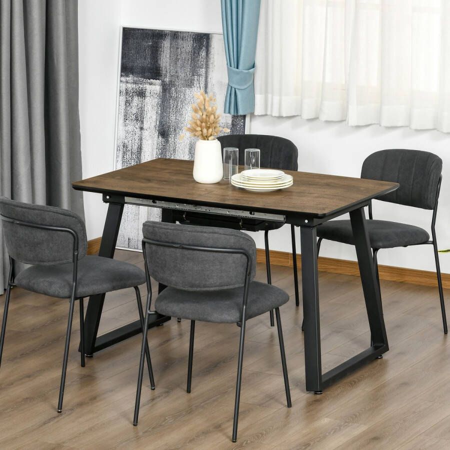 Homcom HOMdotCOM eettafel in industrieel design voor 6 personen uitschuifbaar tafelblad 120 cm x 80 cm x 76 cm zwart+bruin