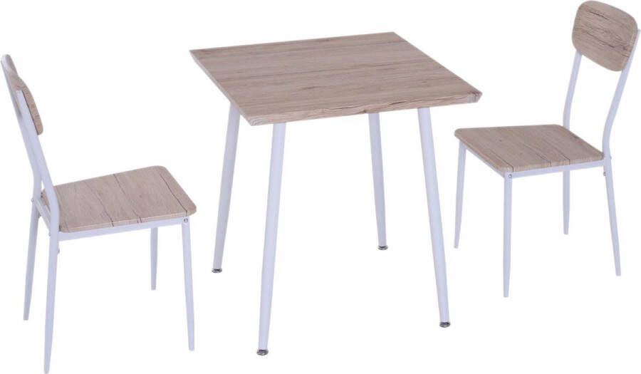 Homcom HOMdotCOM Eettafel set met 2 stoelen naturel hout wit