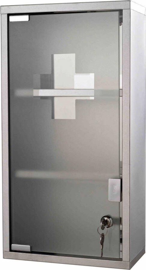 Homcom HOMdotCOM Medicijnkastje wandkastje roestvrij staal met 2 legplanken + glazen veiligheidsdeur afsluitbaar 48 cm