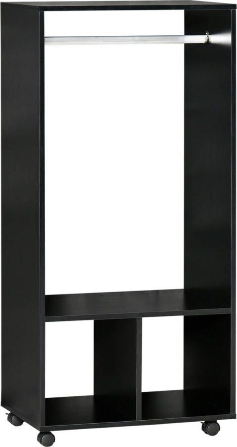 Homcom HOMdotCOM Verrijdbare kledingkast garderobekast stelling voor slaapkamer zwart