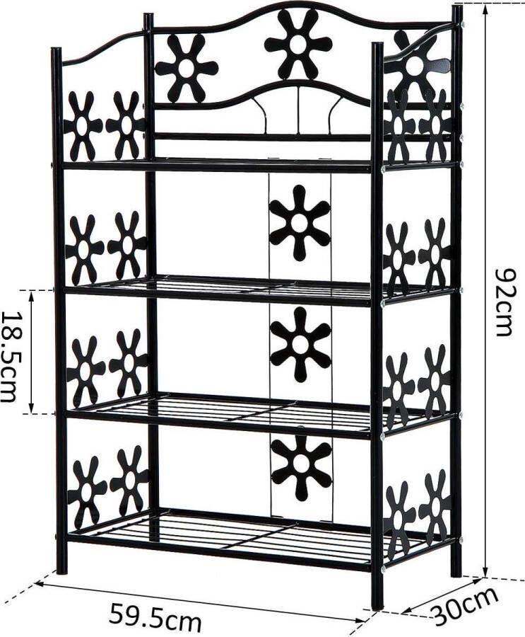 HOMdotCOM Wandrek 4 legplanken metaal zwart 59 5 x 30 x 92cm