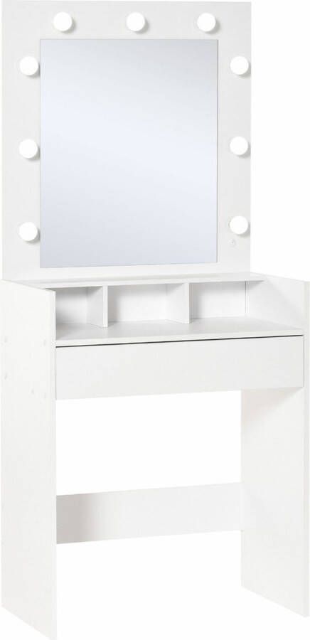 Homcom Kaptafel met LED verlichte spiegel 3 planken schuiflade make-up bureau slaapkamer 831-342