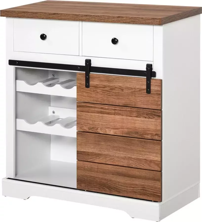 Homcom Keukenkast dressoir met 2 lades wijnrekken schuifdeur rustiek 835-335