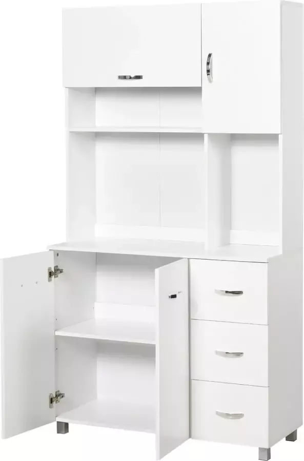 Homcom Keukenkast ladekast met 3 lades met verstelbare planken wit 835-242
