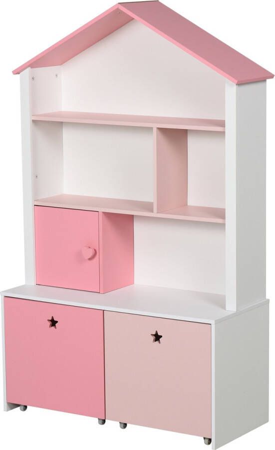 Homcom Kinderkast vrijstaande kast boekenkast decoratieve kast voor meisjes 4 vakken roze 311-012