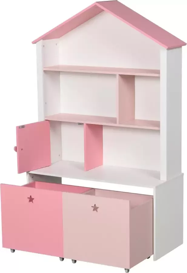 Homcom Kinderkast vrijstaande kast boekenkast decoratieve kast voor meisjes 4 vakken roze 311-012