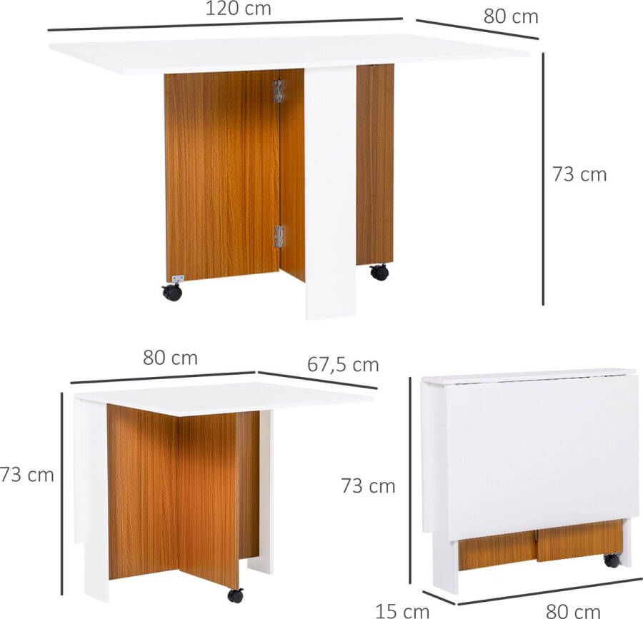 Homcom Klaptafel mobiele tafel met wielen bureau bijzettafel Bureau 833-412 - Foto 1