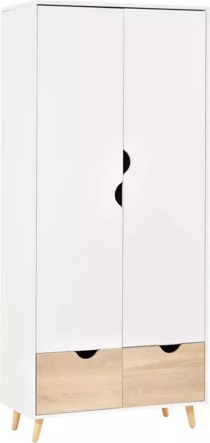 Homcom Kledingkast garderobekast met stang schuiflade wit + naturel 831-290