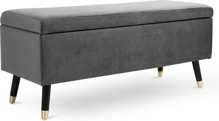Homcom Krukje zitbank met opbergruimte gestoffeerde bank kist rubber hout antracietgrijs 838-018