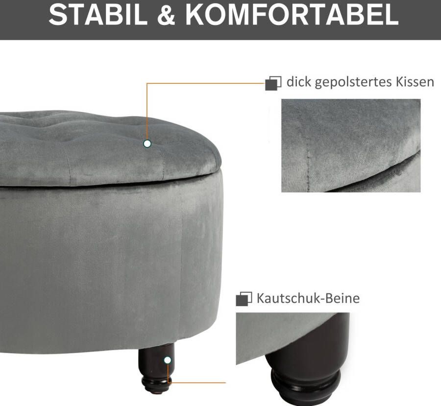 Homcom Luxe krukje kruk met opbergruimte gestoffeerde kruk polyester hout donkergrijs 838-012 - Foto 1