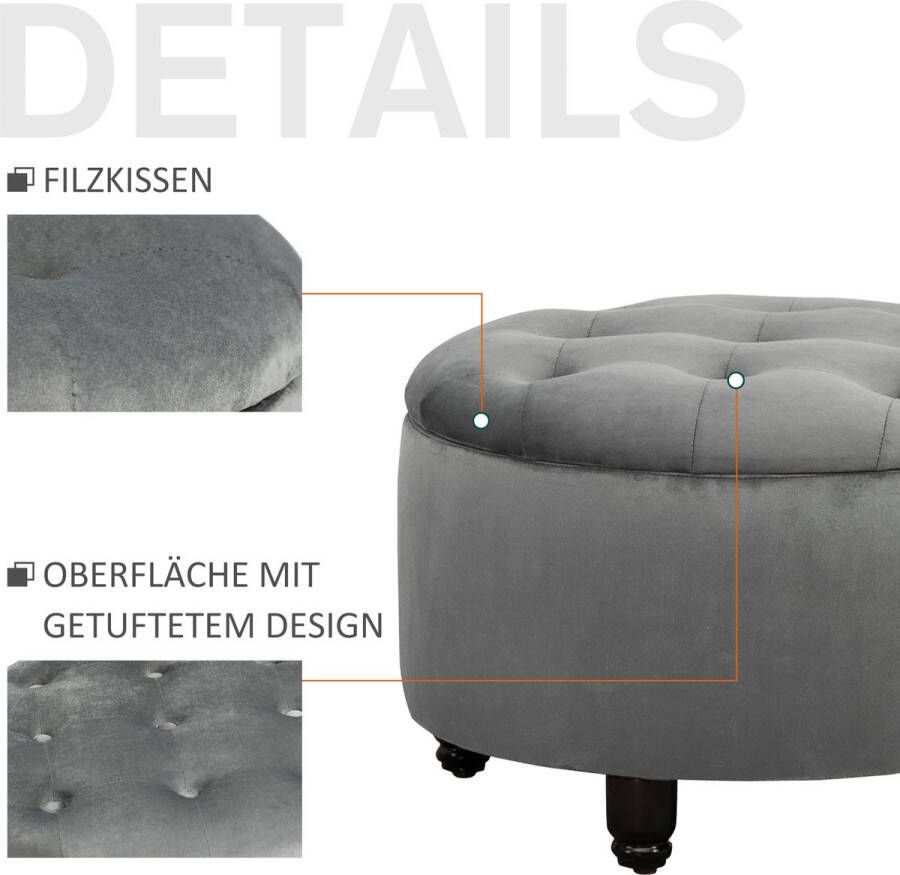 Homcom Luxe krukje kruk met opbergruimte gestoffeerde kruk polyester hout donkergrijs 838-012