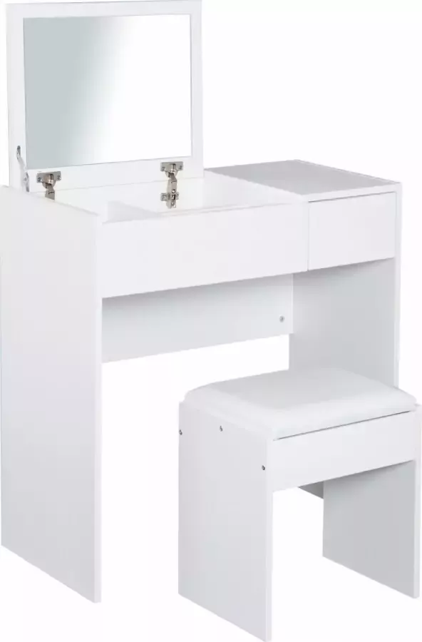 Homcom Make-uptafel met kruk toilettafel kaptafel inklapbare spiegel wit 831-194WT