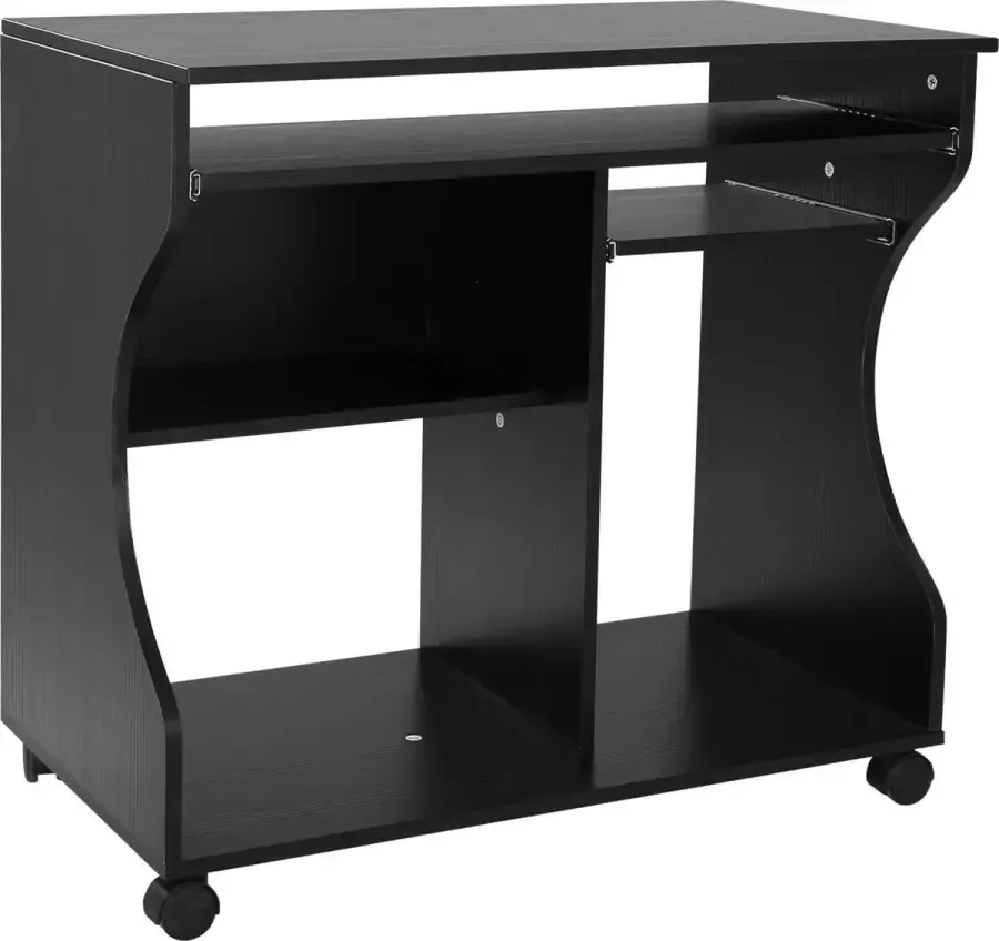 Homcom Mobiel rolbaar bureau zwart computerbureau tafel werktafel met aflegvlak 920-022BK