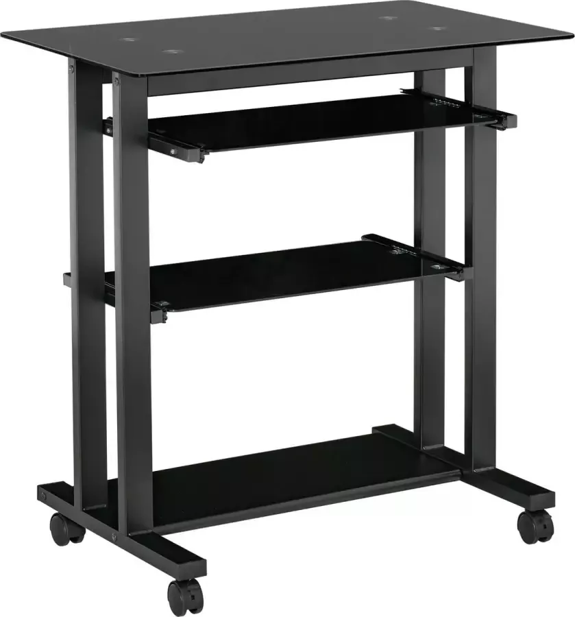 Homcom Op wielen bureau computertafel bureau werktafel met glazen aflegvlak zwart 920-015