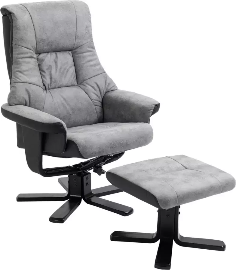 Homcom Relaxfauteuil met kruk TV-fauteuil gestoffeerde fauteuil ligstoel grijs 78 x 82 5 x 109 cm 833-838