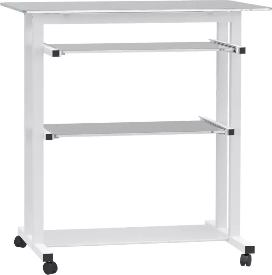 Homcom Rolbaar bureau computertafel bureau werktafel met glazen aflegvlak wit 920-015WT